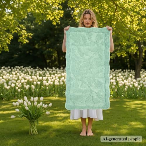 BSICPRO Large Bathroom Rugs, 24x43 Floral Bath Mat, Mint Green - Image 2