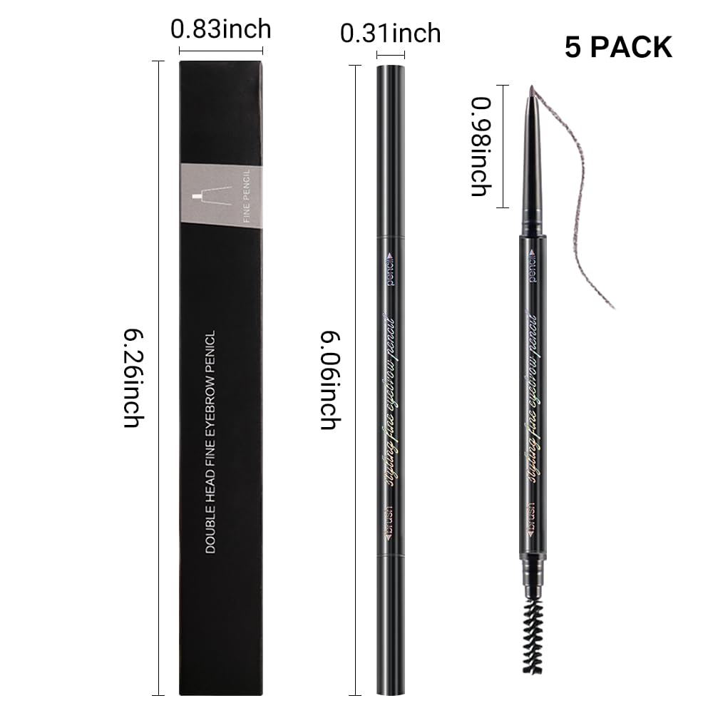 Ultra-Fine Eyebrow Pencils for Women, Waterproof Dual-Sided 5 Pack Taupe Eye Brows Pen, Draws Tiny Brow Hairs, Defines, Fills, Shapes, Contours, Combs -Milk Tea