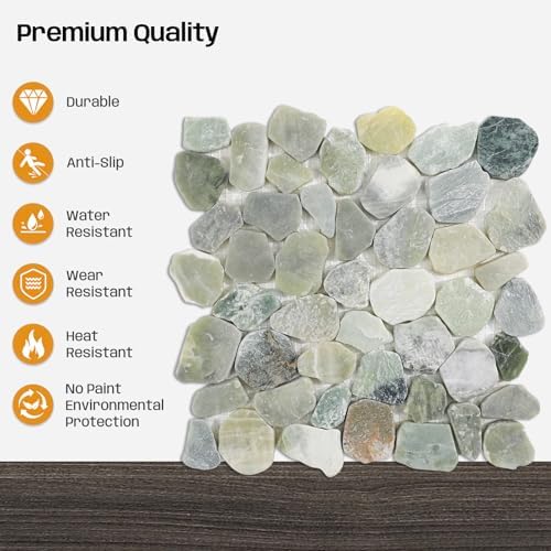 Green Pebble Tile for Shower Floor, Stone Backsplash Tiles - Image 4