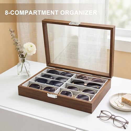8 Slots Sunglass Organizer, PU Leather Eyewear Display Tray - Image 7