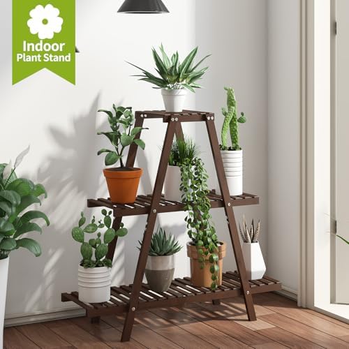 BMOSU Plant Stand Bamboo for Indoor Outdoor Tiered Plant Shelf 8 Potted Flower - Image 2