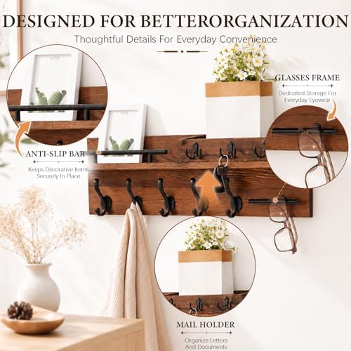 Wooden Wall Mounted Coat Rack for Entryway, Coat Rack Wall Mount - Image 3