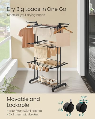 SONGMICS 4-Tier Clothes Drying Rack, 66.6-Inch Tall - Image 3