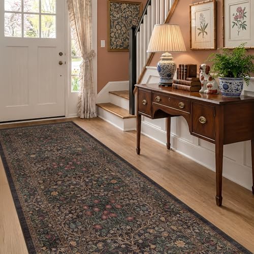 Vintage 8ft Long Runners for Hallways, Washable Dark Brown 3x8 Kitchen Runner - Image 3