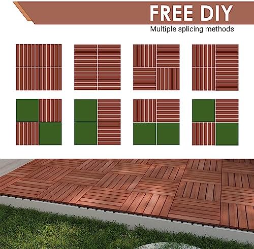 PrimeZone 54 PCS Solid Acacia Wood Interlocking Patio Deck Tiles Outdoor - Image 7