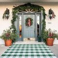 Green & White Christmas Plaid Rug, Hello/Welcome Door Mat Layering Rug by BOTTA
