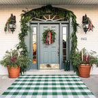 Green & White Christmas Plaid Rug, Hello/Welcome Door Mat Layering Rug by BOTTA