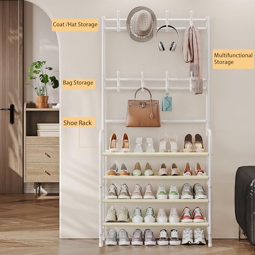 Coat Rack Shoe Rack With Storage Hooks Standing Organizer 4 Tier - Image 2