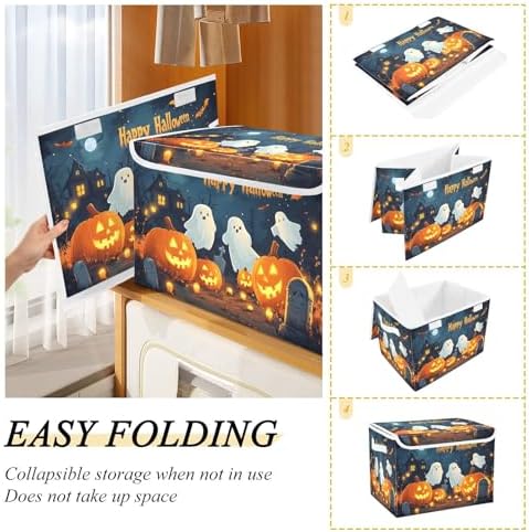 Bolaz Storage Bins with Lids and Handles, Halloween Background with Pumpkins - Image 4