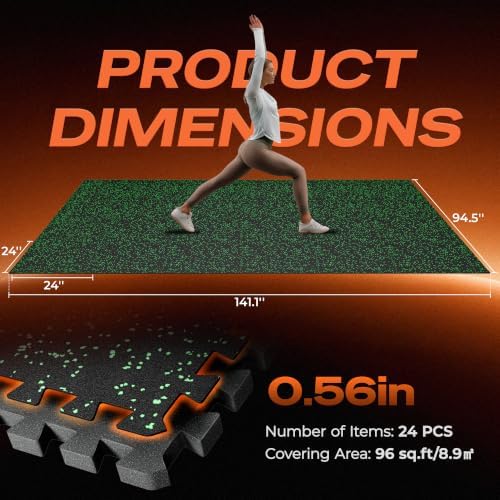 SUPERJARE 0.56'' Thick 96 Sq Ft Rubber Top Gym Flooring - Image 7