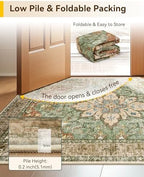 RELEANY Washable Area Rug, Runner 2'6"x10', Brick/Brown/Green - Image 4