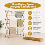 Bamboo Clothes Drying Rack, 3-Tier Tall Laundry Drying Rack - Image 3