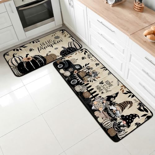 SATINIOR 3 Pcs Fall Kitchen Rugs and Mats Black Pumpkin Non Slip Floor Mats - Image 2