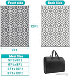 HEBE Waterproof Outdoor Rug 9'x12', Geometric Reversible Plastic Patio Rug - Image 2