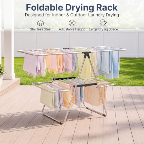 Stainless Steel 2-Tier Foldable Clothes Drying Rack, 57 Inches Max Height - Image 6