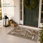 3x5 Ft Gingerbread House Christmas Reversible Plastic Straw Outdoor Rug - Image 3