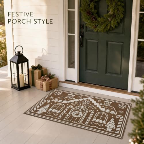 3x5 Ft Gingerbread House Christmas Reversible Plastic Straw Outdoor Rug - Image 3
