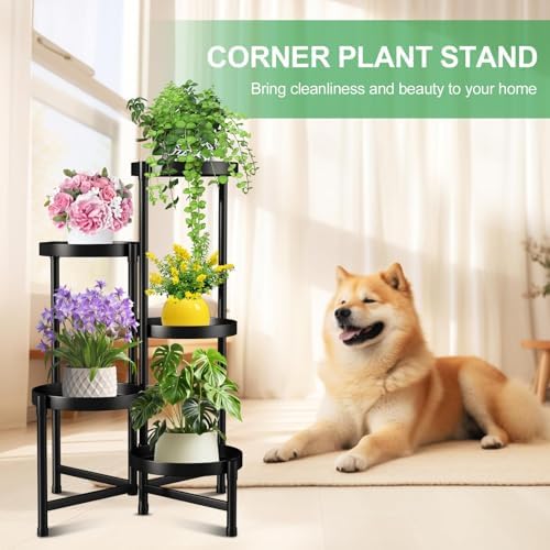Plant Stand Indoor Outdoor 5 Tier Black Metal Plant Holder 9 in Wide Tray - Image 4