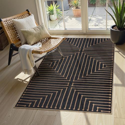 Lahome Black 3x5 Washable Rug, Neutral Easy Jute Entryway Front Porch Rug by Lahome
