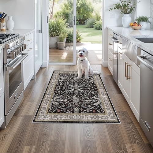 3x4 Entryway Rug Washable Non-Slip–Boho Floral Stain-Resistant Small Area Rug - Image 4