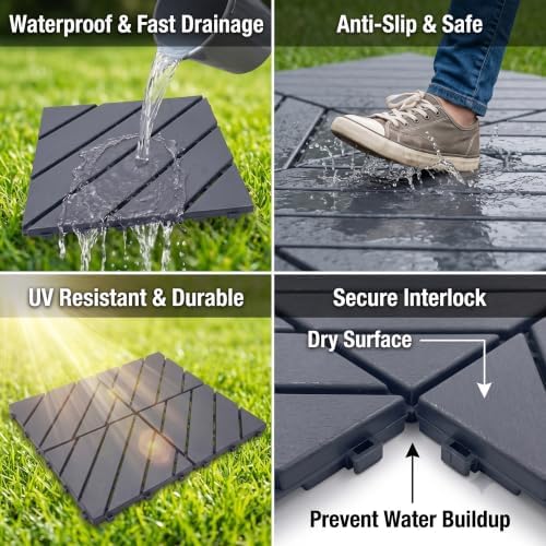 44 Pack Plastic Interlocking Deck Tiles, 12 x 12 Inch Waterproof Outdoor Floor - Image 4