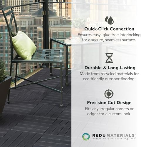 EcoTrend 24-Pack 12”x12” Interlocking Deck Floor Tiles, Slate Black – Rubber & - Image 6