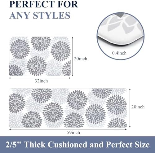 HEBE Kitchen Mats for Floor, Floral Anti Fatigue Kitchen Rugs Set of 2 - Image 6
