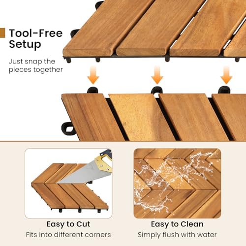 GIANTEX 30 PCS Acacia Wood Deck Tiles, Interlocking Patio Flooring Tiles - Image 6