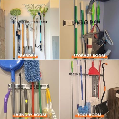 reliahom Broom Holder Wall Mount Mop Hanger Tools organizer 4Racks 5Hooks - Image 5