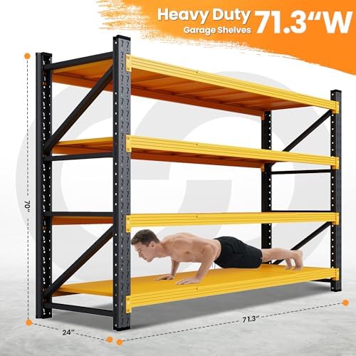 71.3” Wide Heavy Duty Metal Garage Shelving, Adjustable Storage Shelf - Image 2