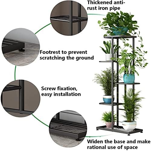 LINZINAR 5 Tier Plant Stand Indoor Outdoor Metal Flower Pot Display Shelf - Image 5