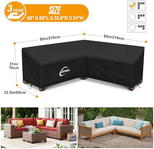 Kipiea Patio V-Shaped Sectional Sofa Cover, 420D Heavy-Duty Oxford Fabric - Image 2