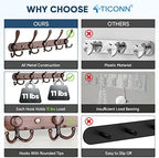 TICONN Wall Mounted Coat Rack, Five Heavy Duty Tri Hooks All Metal Construction - Image 3