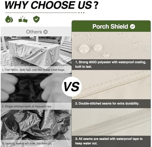 Porch Shield Waterproof Square Patio Table Cover 84 x 84 inch - Image 3
