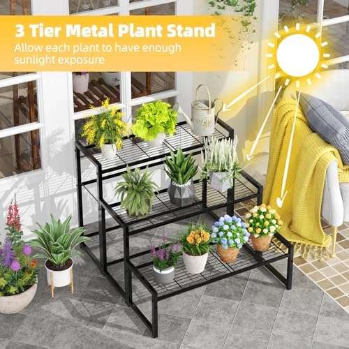 Simple Trending 3 Tier Metal Plant Stand Outdoor Indoor Waterproof, Stackable - Image 2