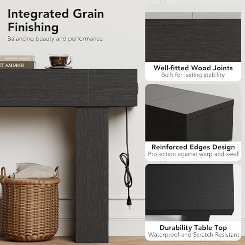 63 Inch Long Console Table w/Outlets & USB Ports, Narrow Rectangular Sofa Table - Image 5