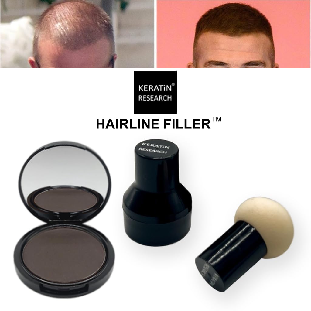 KERATIN RESEARCH Hairline Filler Unisex Mineral Powder Root Touch-Up Hair loss Concealer Scalp & Beard Bald Patch Coverage Fibers for Thinning Hair Waterproof Organic Natural look (BLACK, XL)