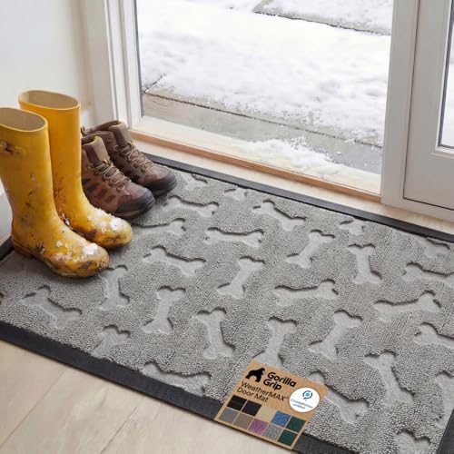 GORILLA GRIP WeatherMAX Door Mat, Indoor Outdoor, Light Gray Bones by GorillaGrip