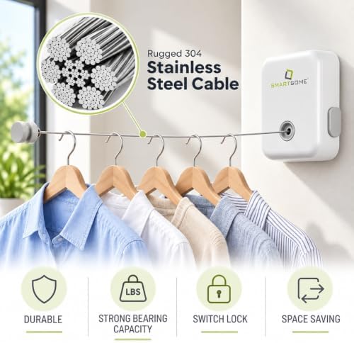 SmartSome Retractable Clothesline 14.3 FT Heavy Duty Wall Mounted Laundry - Image 5