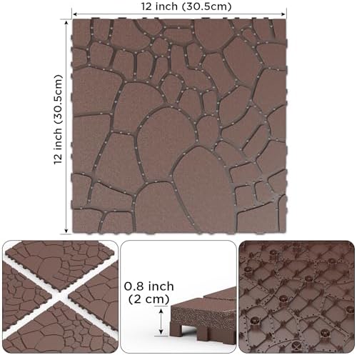 Plastic Interlocking Deck Tiles, 44 Pack, Simulated Cobblestone, Non-Slip Patio - Image 3