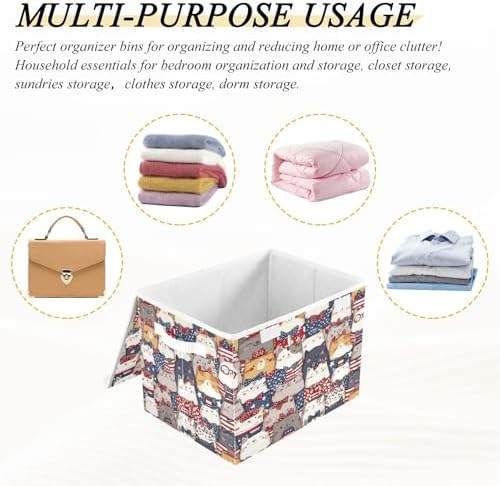 Bolaz Storage Bins with Lids and Handles, National Flag Cat Pattern Storage Box - Image 7
