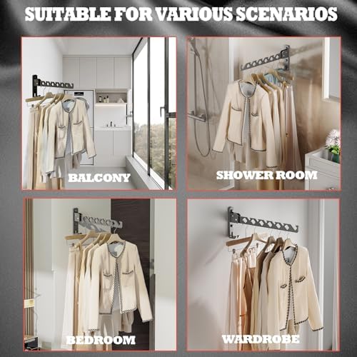 Dr.DJ Wall Mount Coat Hanger Holder Black Clothes Drying Organizer Rack Garment - Image 4