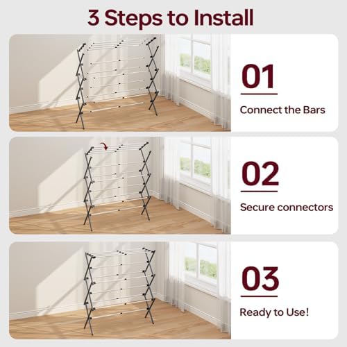 APEXCHASER Large Clothes Drying Rack, 14.57" D × 44.88" H - Image 5