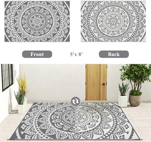 Bsmathom Waterproof Outdoor Rug 5'x8' Grey - Image 4