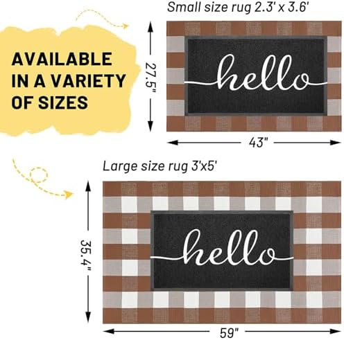 KILOCOCO Buffalo Plaid Checkered Rug 3x5 ft Brown and White Front Door Rug - Image 2