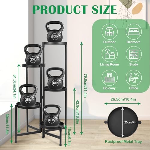 Plant Stand Indoor Outdoor 5 Tier Black Metal Plant Holder 9 in Wide Tray - Image 5