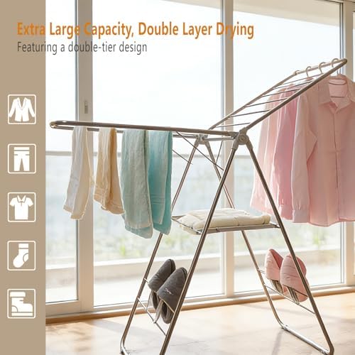 Clothes Drying Rack Foldable -Height Adjustable Laundry Drying Rack Large Space - Image 2