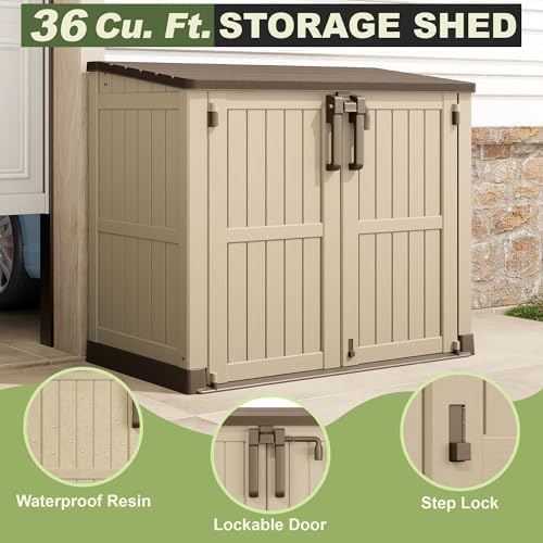 Plastic Outdoor Storage Shed, 36 Cu Ft Waterproof Outdoor Storage Cabinet - Image 3