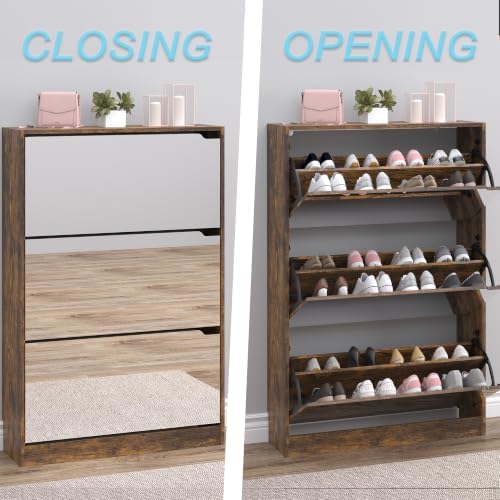 BORNOON Shoe Cabinet with 3-Flip Mirror Drawers, Freestanding Shoe Rack - Image 5