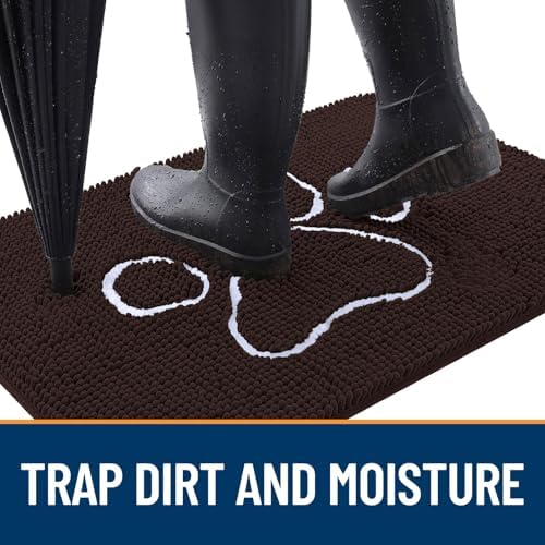 OLANLY Dog Door Mat for Muddy Paws 44x24, Paw Print Design Chenille Mud Mat - Image 2